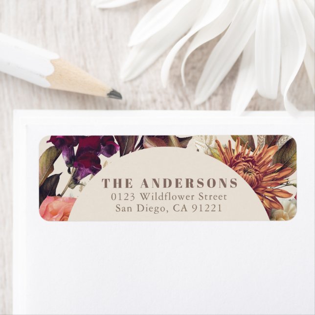 Fall/Autumn Floral Leaf Wreath Tan Return Address (Insitu)
