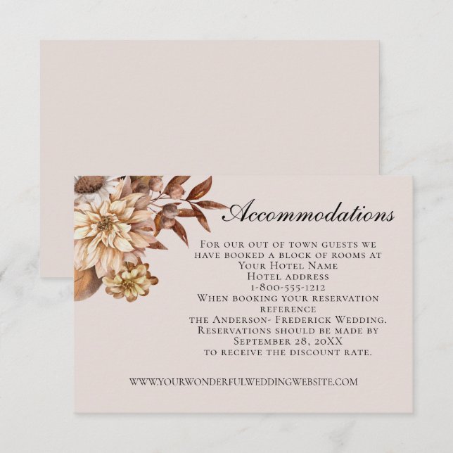 Fall Autumn Floral Leaves Wedding Accommodations  Enclosure Card (Front/Back)