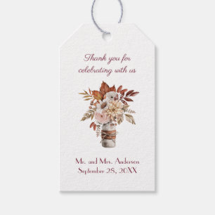 Fall Autumn Floral Personalise Names Wedding Date  Gift Tags