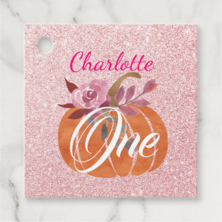 Fall Autumn Floral Pumpkin 1st Birthday Rose Gold Favour Tags
