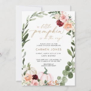Fall Autumn Floral Pumpkin Baby Shower Invitation