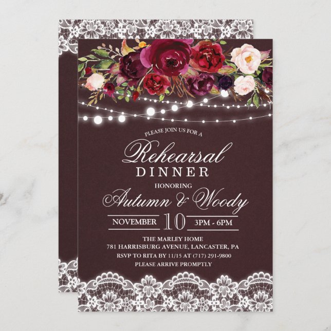 Fall Autumn Floral Rehearsal Dinner Invitation (Front/Back)