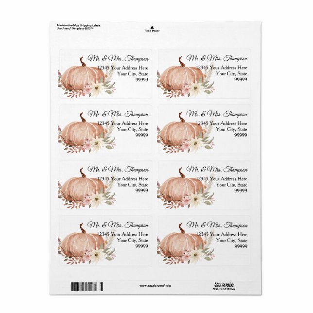 Fall Autumn Floral White Pumpkin Return Address La (Full Sheet)