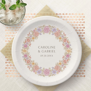 Fall Autumn Floral Wildflowers Wedding Paper Plate