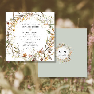 Fall Autumn Flowers Elegant Burgundy Rose Wedding Invitation