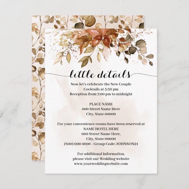 Fall Autumn Foliage Wedding Insert Card (Front/Back)