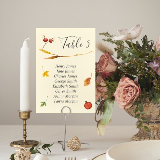 Fall Autumn Forest Rustic Wedding Table Number (Autumn Wedding Table Number Cards with guest names)