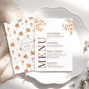 Fall Autumn Forest Trees Leaves Wedding Menu Cards