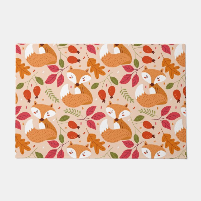 Fall Autumn Fox Leaves Woodland Home Decor Porch Doormat (Front)