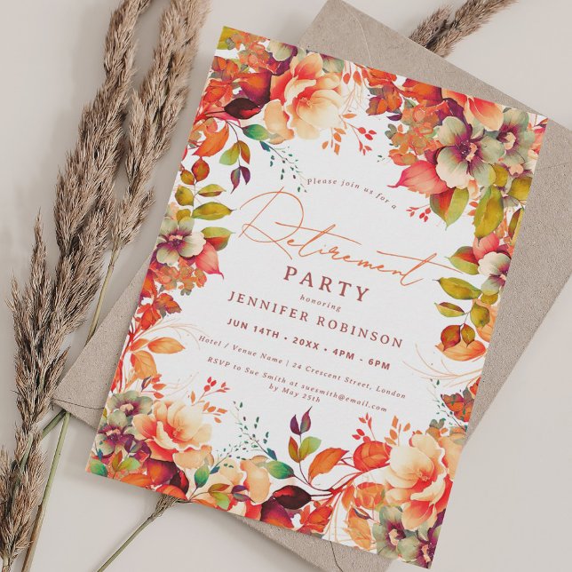 Fall Autumn Garden Floral Retirement Party Invitation (Fall Autumn Garden Floral Retirement Party Invitation)