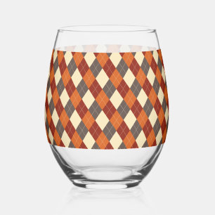 Fall/Autumn Gingham pattern Stemless Wine Glass