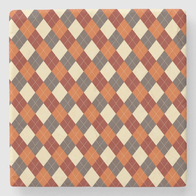 Fall/Autumn Gingham pattern  Stone Coaster (Front)
