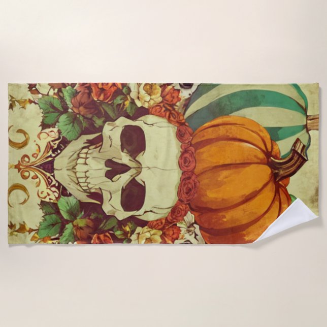 Fall/Autumn/Halloween/pumpkin/skeleton  Beach Towel (Front)