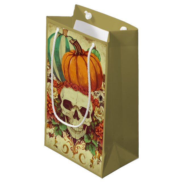 Fall/Autumn/Halloween/pumpkin/skeleton  Small Gift Bag (Front Angled)