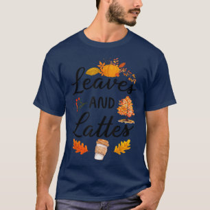 Fall Autumn Halloween Women Leaves Lattes Pumpkin T-Shirt