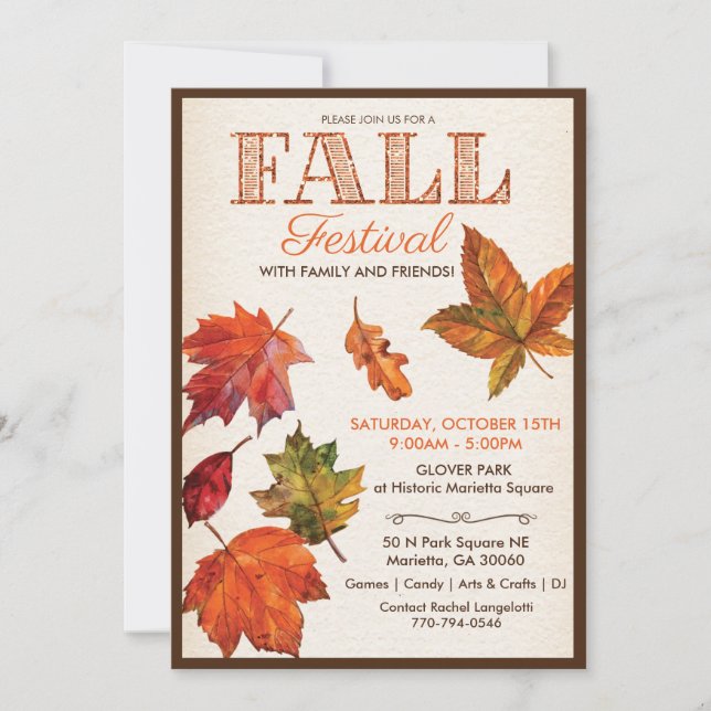 Fall Autumn Harvest Festival Leaves Invitation (Front)