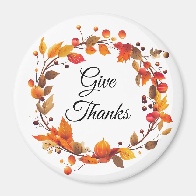 Fall Autumn Harvest Leaves Give Thanks magnet (Front)