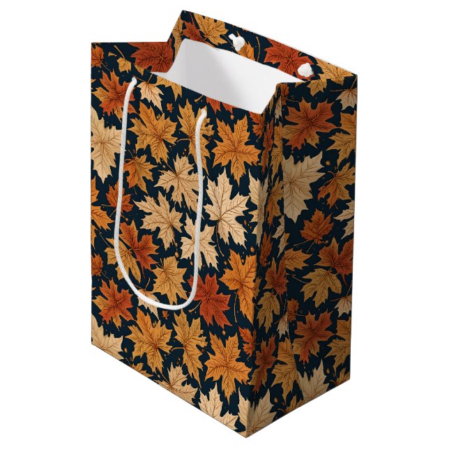 Fall & Autumn Harvest Leaves Medium Gift Bag (Front Angled)