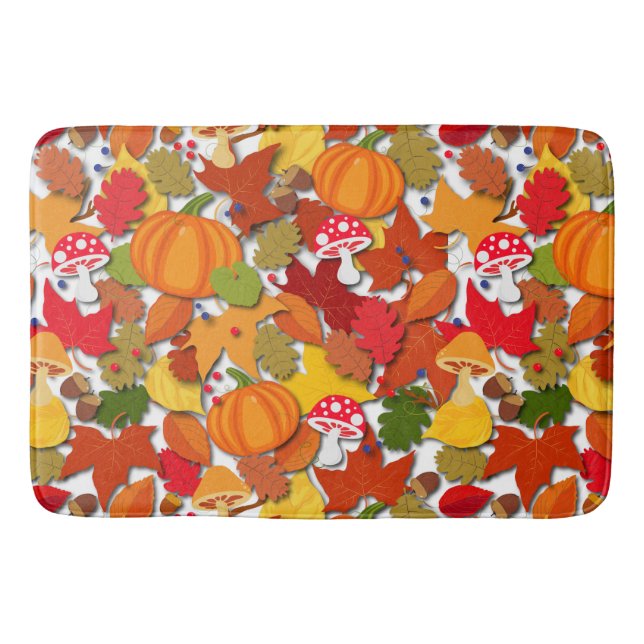 Fall Autumn Harvest Pattern Bath Mat (Front)