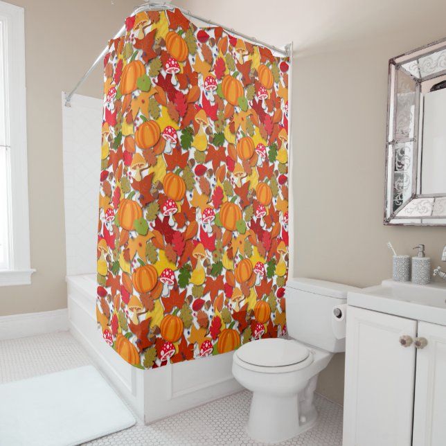 Fall Autumn Harvest Pattern Shower Curtain (In Situ)