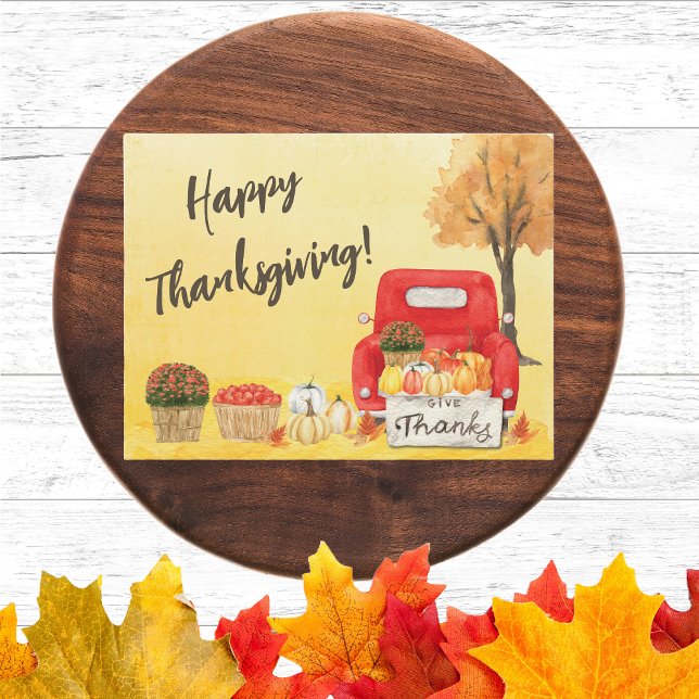 Fall Autumn Harvest Truck Thanksgiving Business Postcard (Spread warmth and gratitude this Thanksgiving season with our Holiday Red Fall Autumn Harvest Truck )