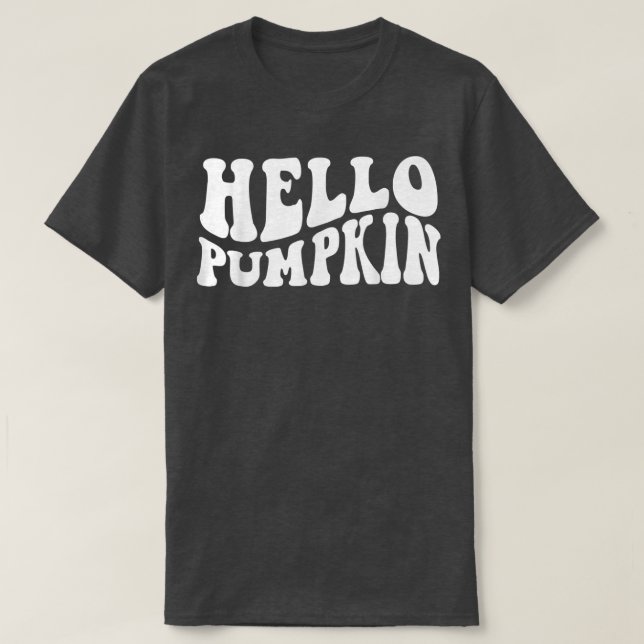 Fall Autumn Hello Pumpkin Retro WavyThanksgiving D T-Shirt (Design Front)