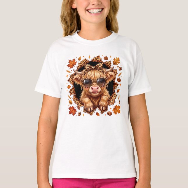 Fall Autumn Highland Cow T-Shirt (Front)