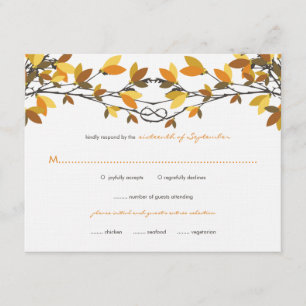 Fall Autumn Knotted Love Trees Wedding RSVP Card