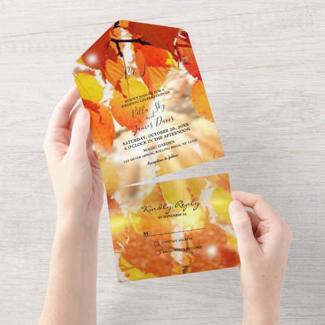 Fall Autumn Leafs All in One Wedding Invitation (Tearaway)