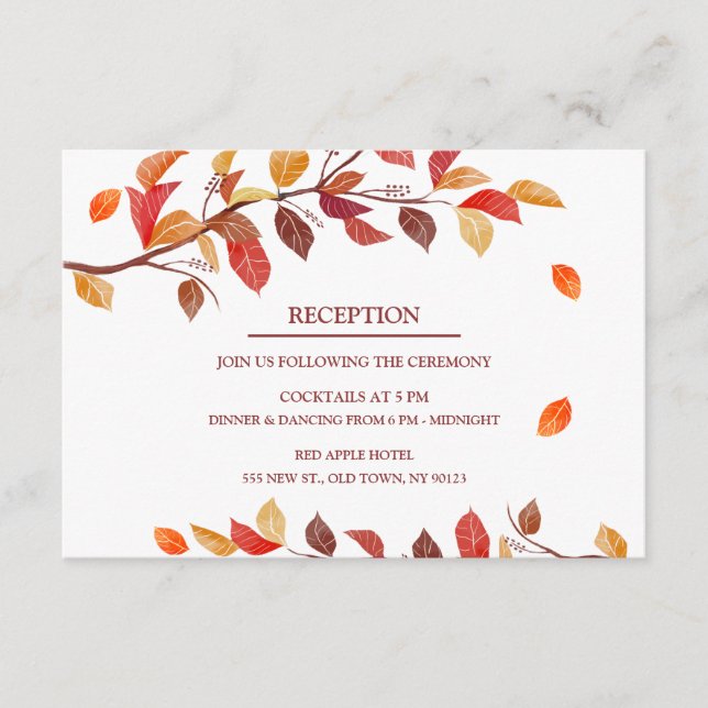 Fall Autumn Leafs Wedding Reception Cards (Front)