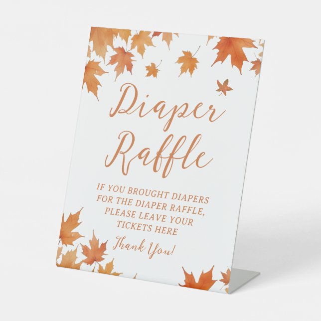 Fall Autumn Leaves Baby Shower Diaper Raffle  Pedestal Sign (Front)