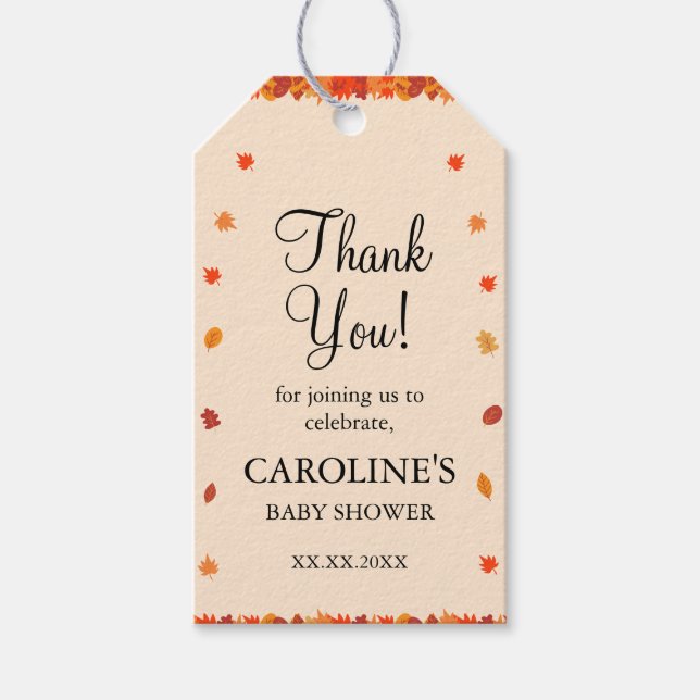 Fall Autumn Leaves Baby Shower Favour Gift Tag (Front)