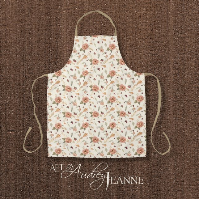 Fall Autumn Leaves BOHO Floral Burgundy Peach Apron (Creator Uploaded)