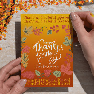 Fall Autumn Leaves Cute Modern Happy Thanksgiving Holiday Card