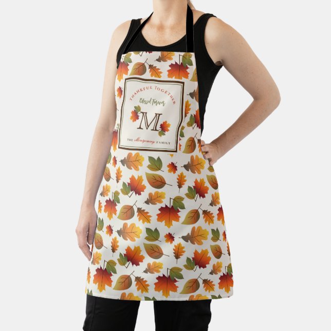 Fall/Autumn Leaves Family Monogram Thanksgiving Apron (Insitu)