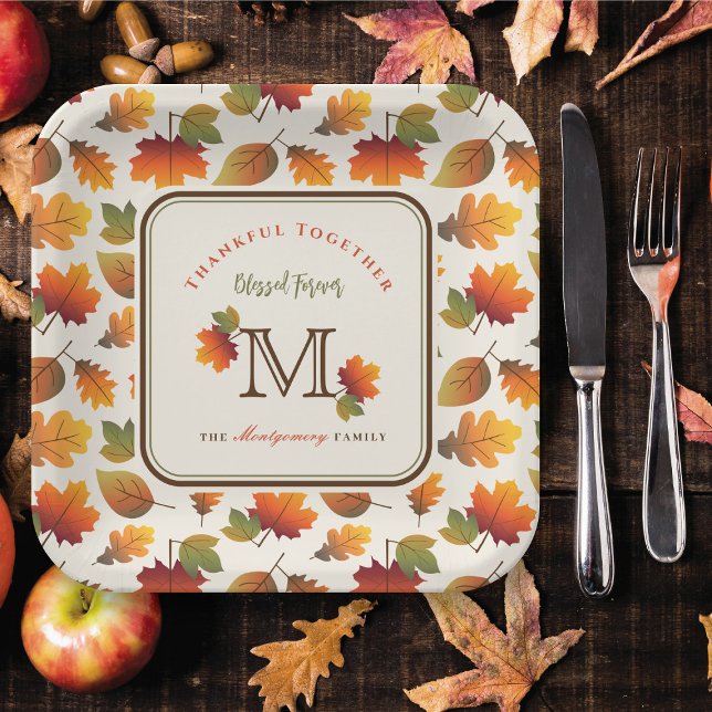 Fall/Autumn Leaves Family Monogram Thanksgiving Paper Plate (Fall/Autumn Leaves Family Monogram Thanksgiving Paper Plates @ fat_fa_tin)