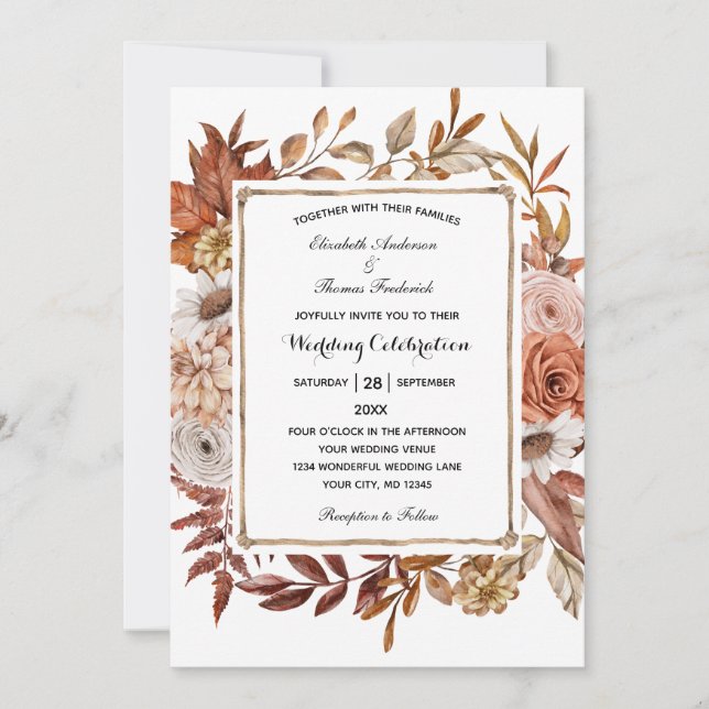 Fall Autumn Leaves Floral Formal Elegant Wedding I Invitation (Front)