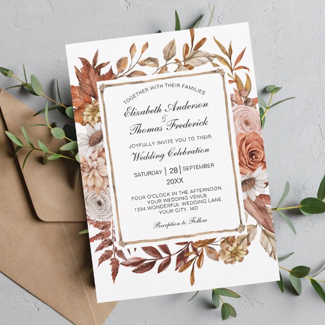Fall Autumn Leaves Floral Formal Elegant Wedding  Invitation (Creator Uploaded)