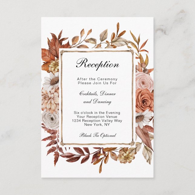 Fall Autumn Leaves Floral Formal Wedding Reception Enclosure Card (Front)