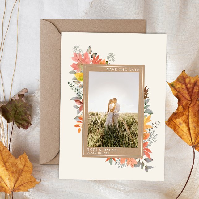 Fall Autumn Leaves Foliage Wedding Photo Save The Date (Creator Uploaded)