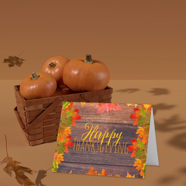 Fall Autumn Leaves On Barn Wood Happy Thanksgiving Card (Creator Uploaded)