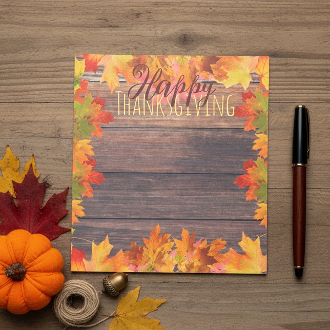 Fall Autumn Leaves on Rustic Wood Thanksgiving Notepad (Creator Uploaded)