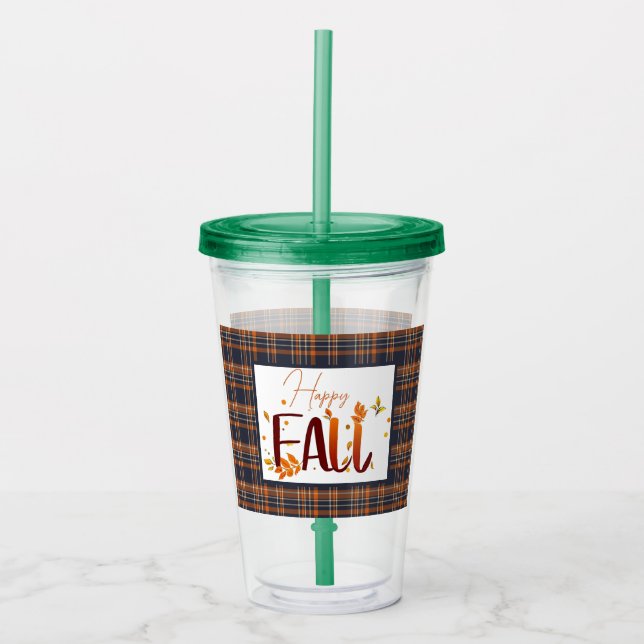 Fall/Autumn/Leaves/Plaid Acrylic Tumbler (Front)