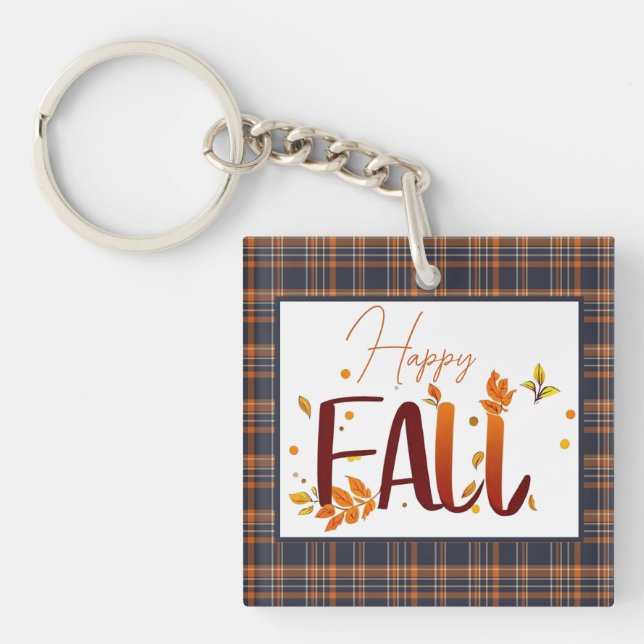 Fall/Autumn/Leaves/Plaid Key Ring (Front)