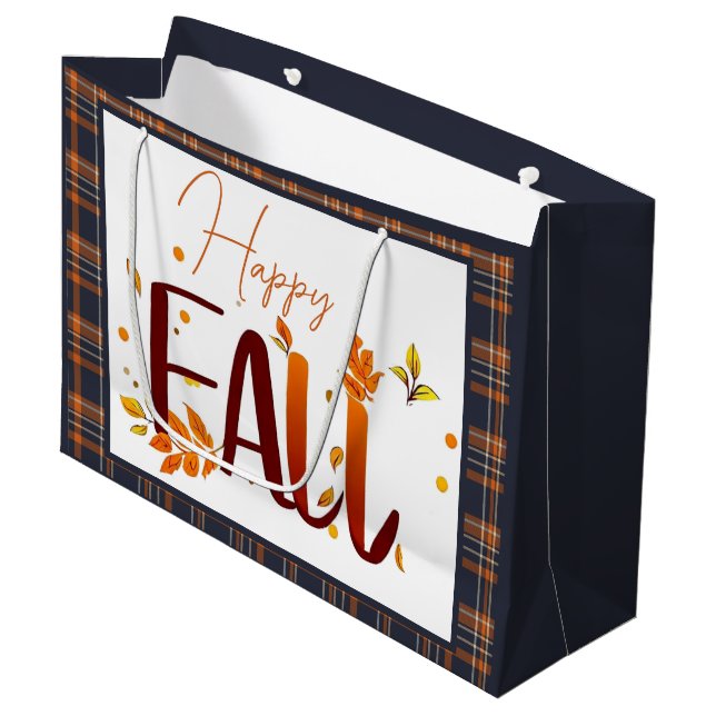 Fall/autumn/leaves/plaid Large Gift Bag (Front Angled)