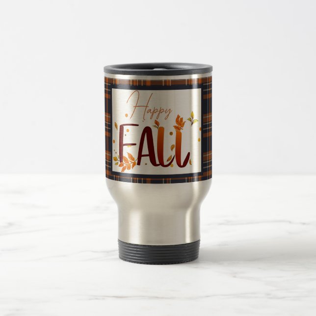 Fall/autumn/leaves/plaid Travel Mug (Center)
