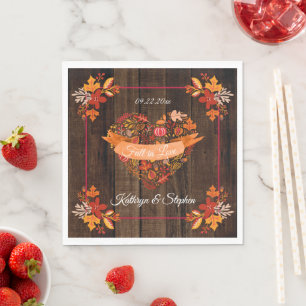 Fall Autumn Leaves Pumpkins Fall in Love   Names Napkin