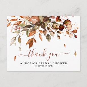 Fall Autumn Leaves Rustic Bridal Shower Thank you Postcard