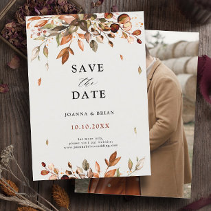 Fall Autumn Leaves Rustic Country Boho  Photo Save The Date