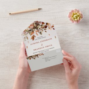 Fall Autumn Leaves Rustic Country Boho Wedding All In One Invitation